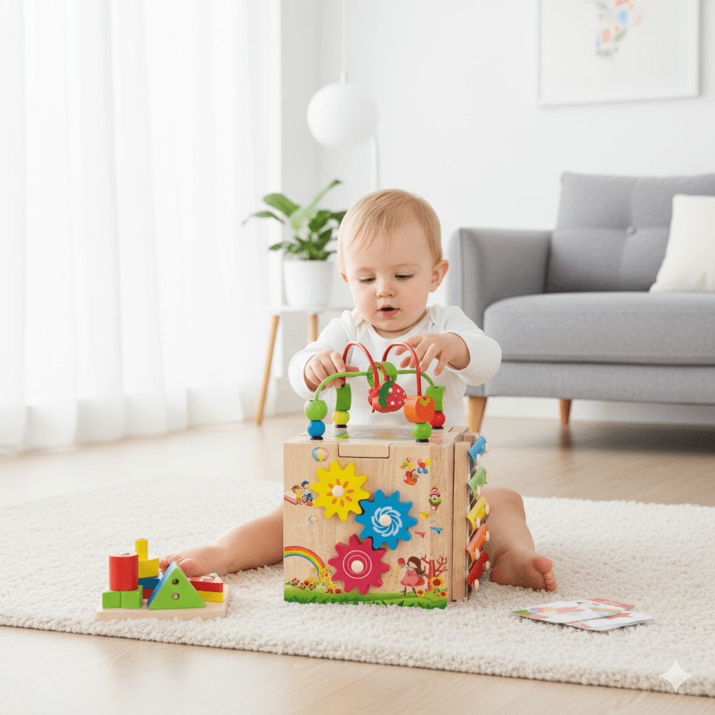 8-In-1 Houten Montessori Activiteitenkubus voor Peuters