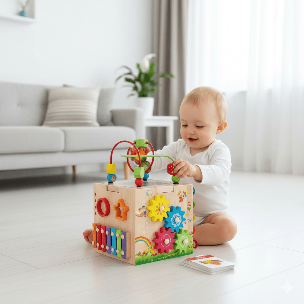 8-In-1 Houten Montessori Activiteitenkubus voor Peuters