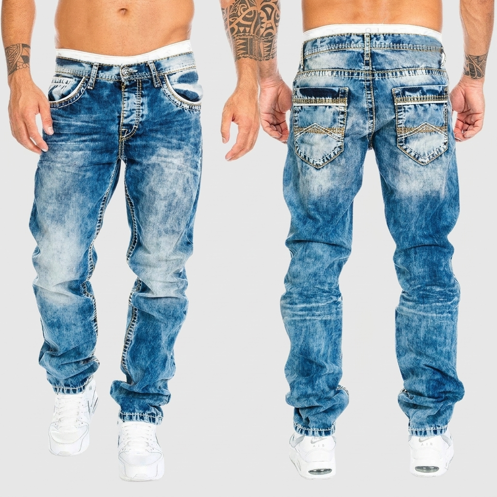 Acid wash spijkerbroek met distressed effect