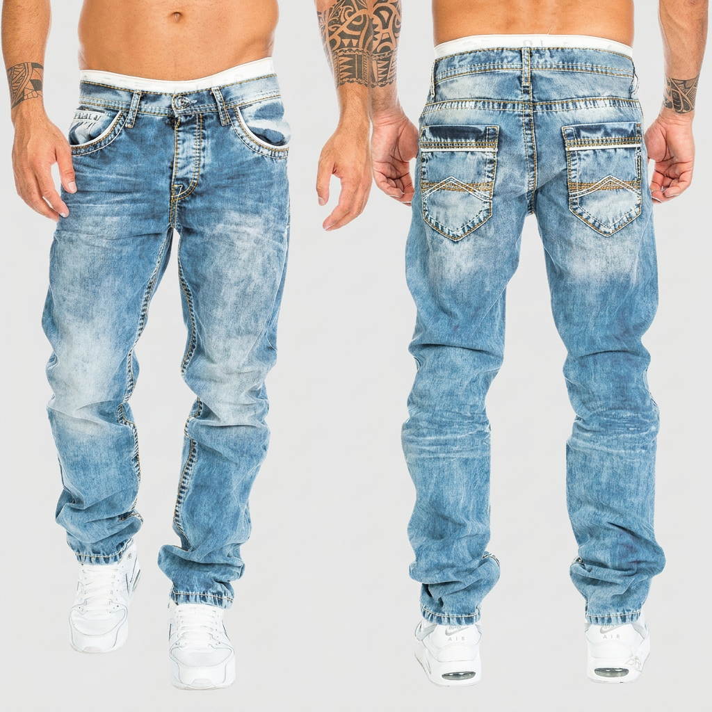 Acid wash spijkerbroek met distressed effect