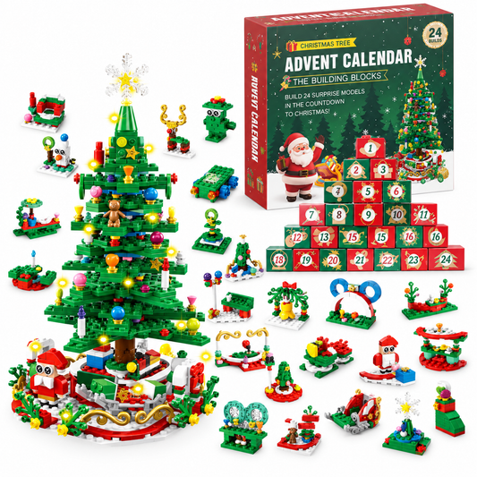 Adventskalender met 24 bouwsteenverrassingen - LED Kerstboomset - Kerstactiviteit