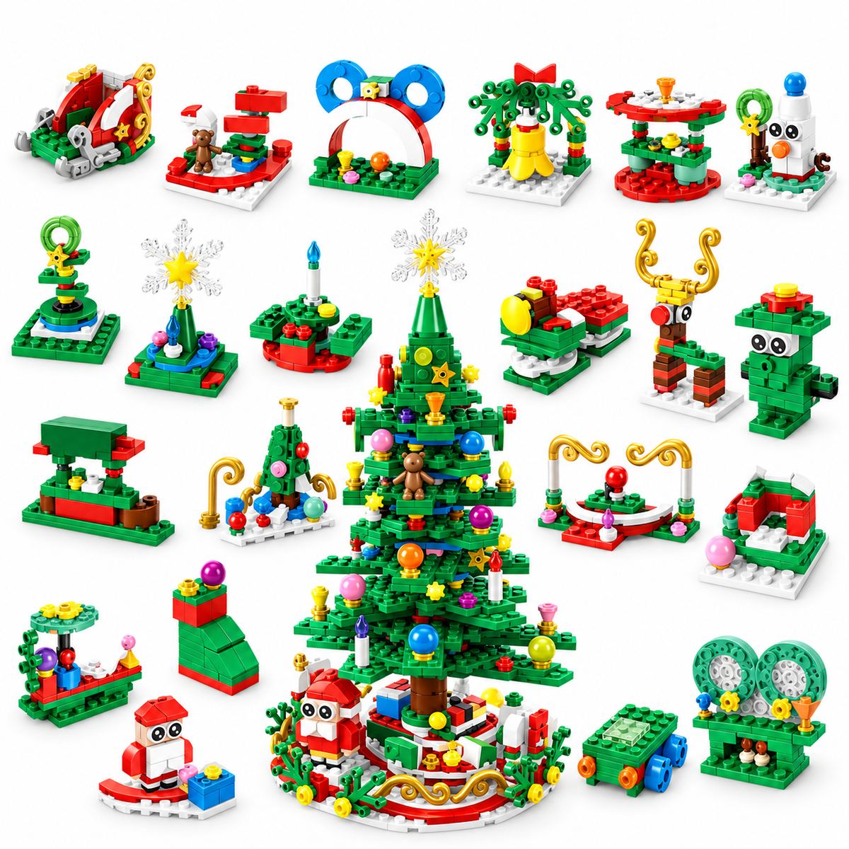 Adventskalender met 24 bouwsteenverrassingen - LED Kerstboomset - Kerstactiviteit