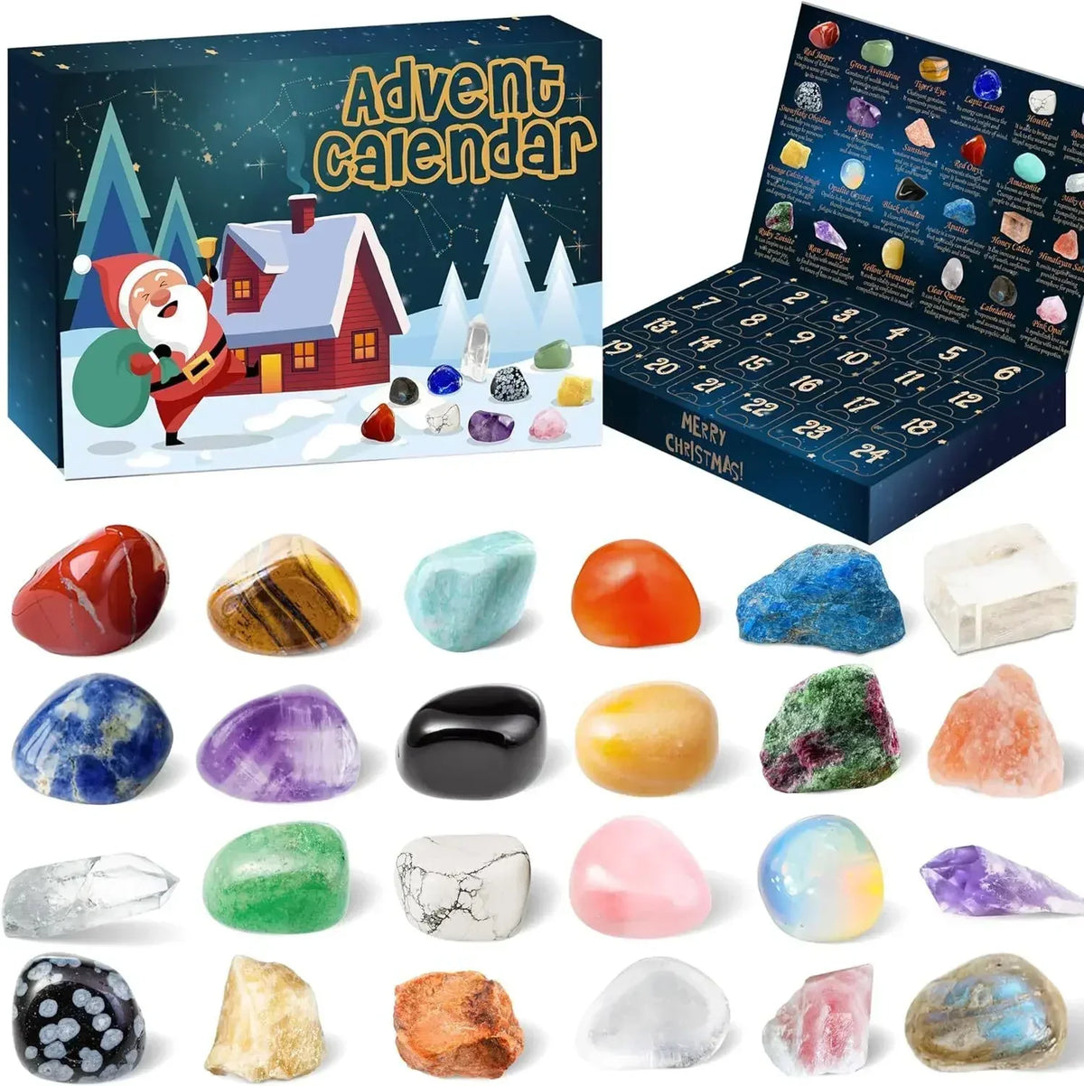 Adventskalender met 24 natuurlijke kristalschatten