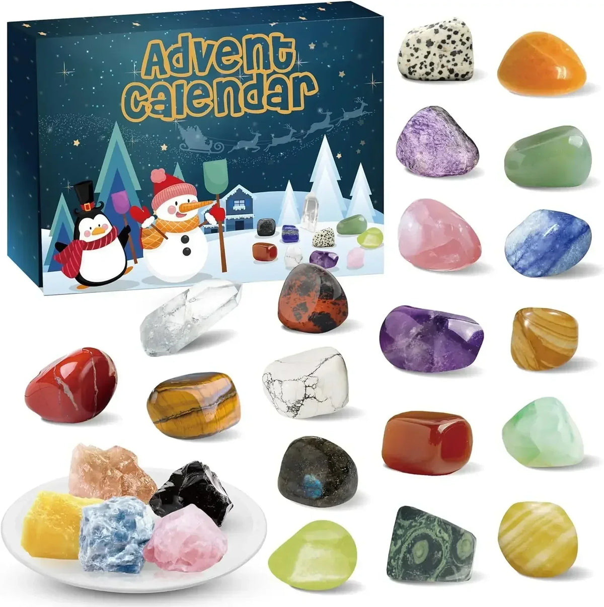 Adventskalender met 24 natuurlijke kristalschatten