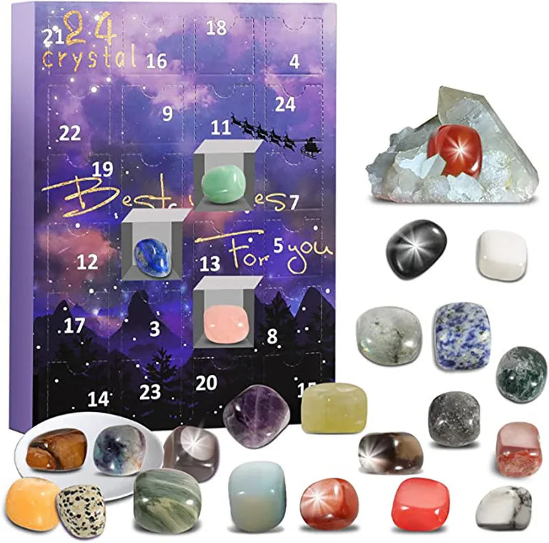 Adventskalender met 24 natuurlijke kristalschatten