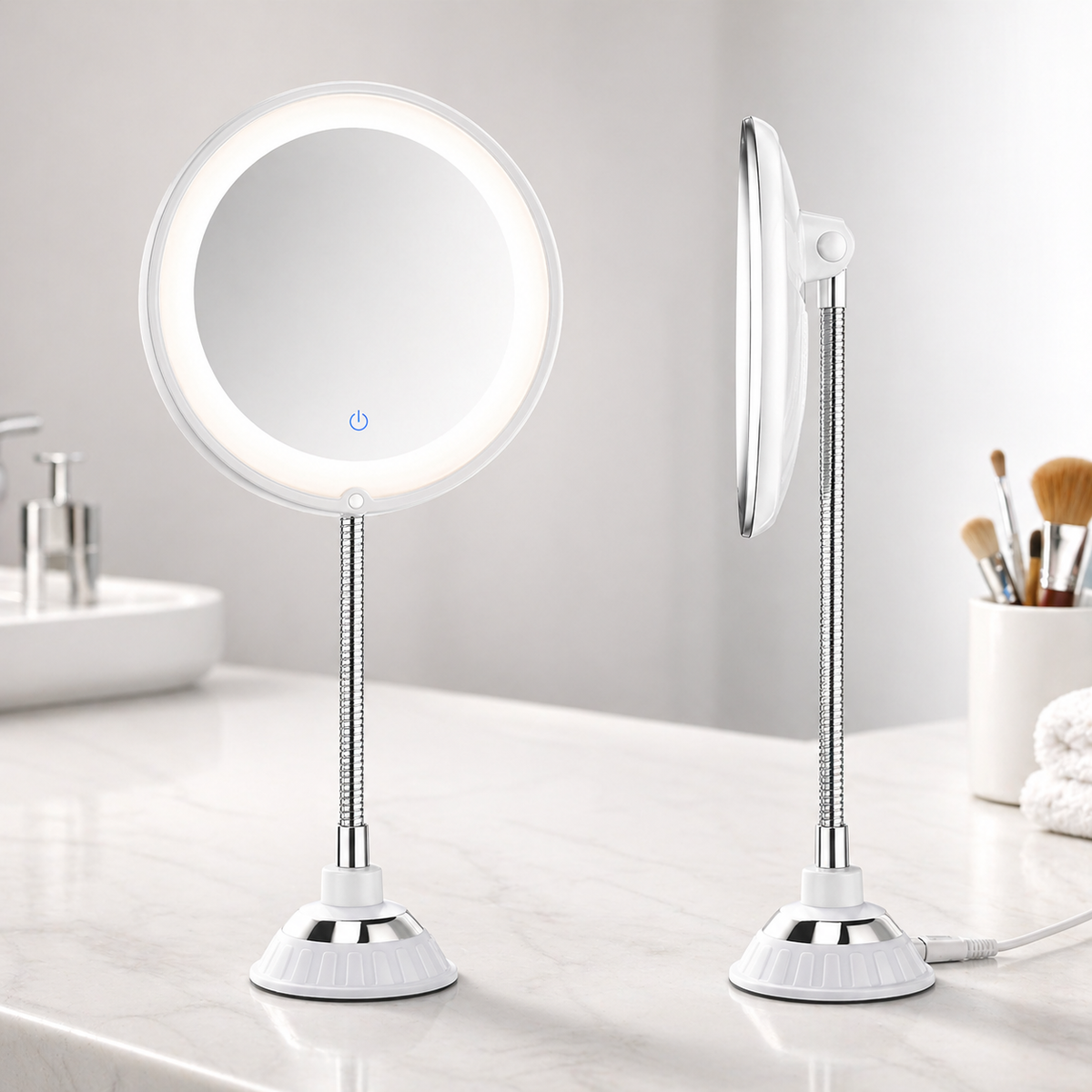 Badkamerspiegel met vergroting, ledverlichting en flexibele arm