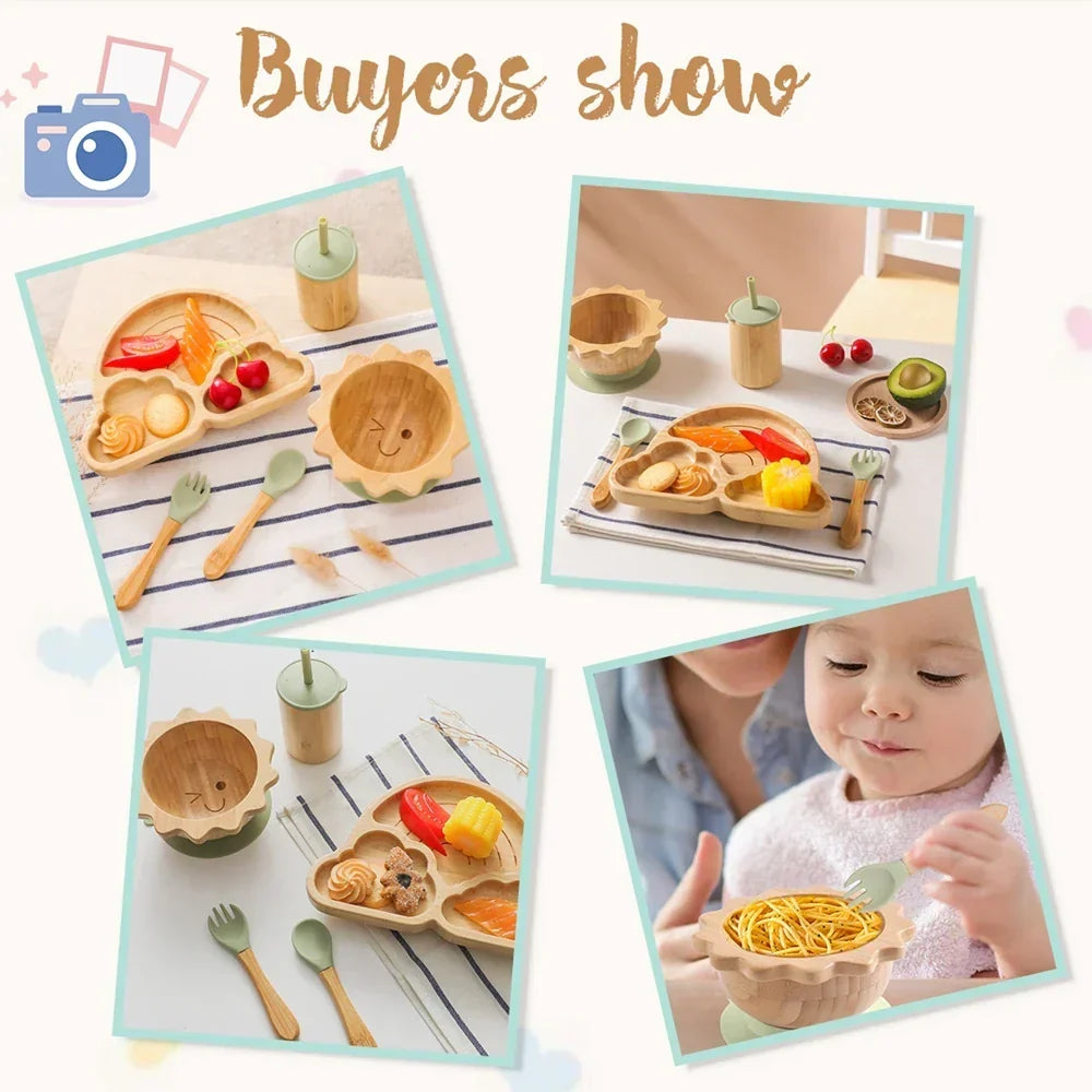 Bamboe Eetset voor Baby's met Zuignap – Veilige & Stijlvolle Kommen & Bordjes voor Peuters
