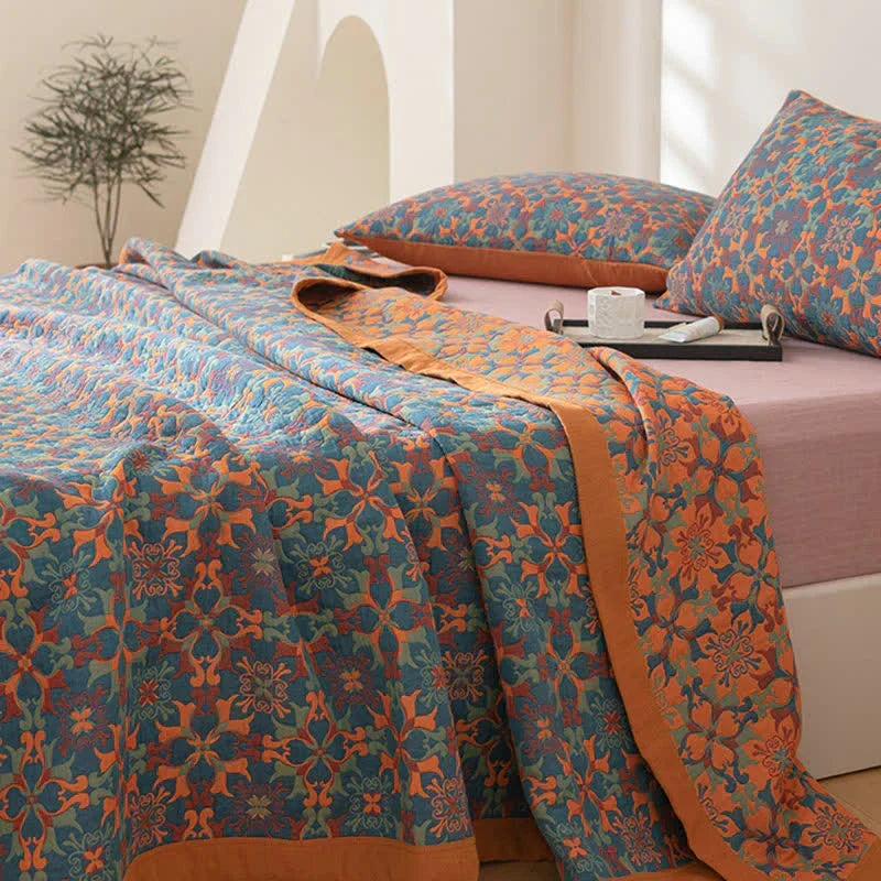 Blauw gedessineerd zeslaags katoenen dekbed
