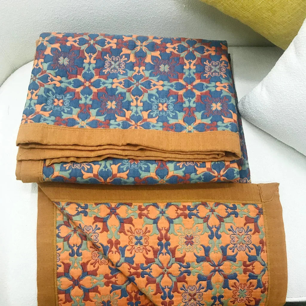 Blauw gedessineerd zeslaags katoenen dekbed