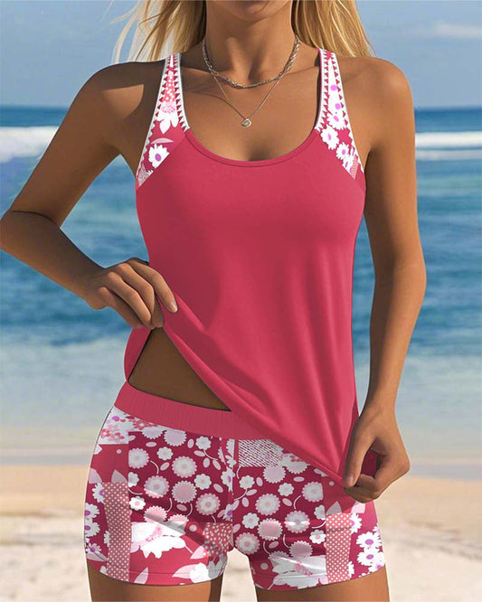 Bloemen tankini met verstelbare bandjes en comfortabele shorts - meerkleurig