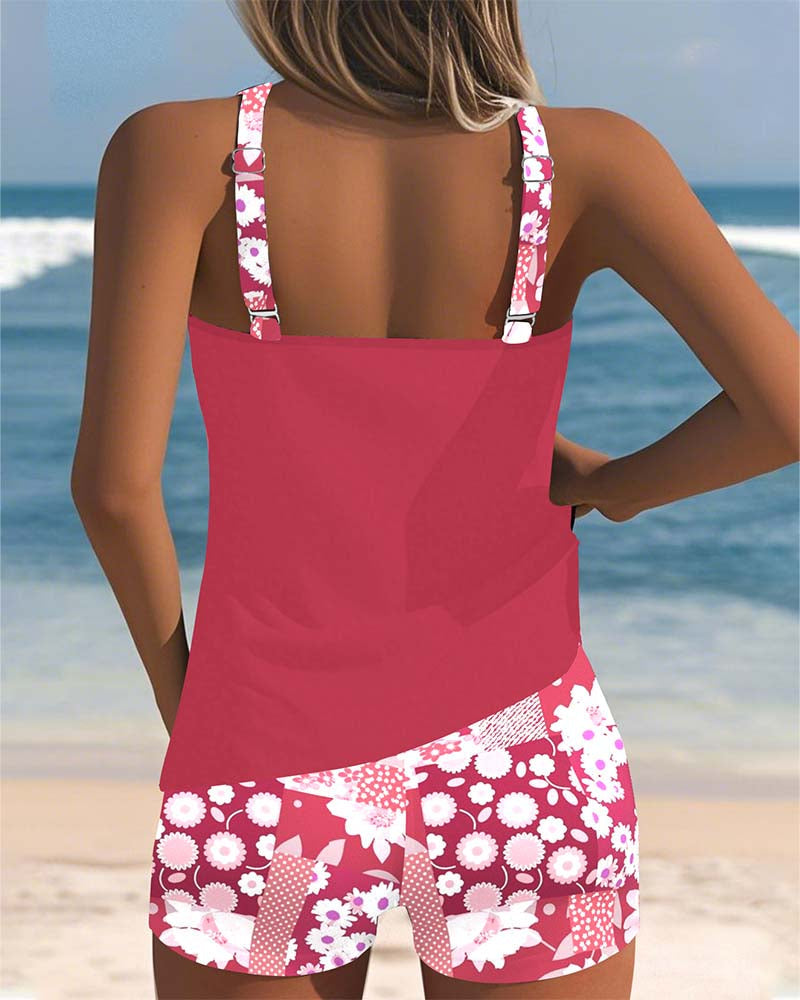 Bloemen tankini met verstelbare bandjes en comfortabele shorts - meerkleurig