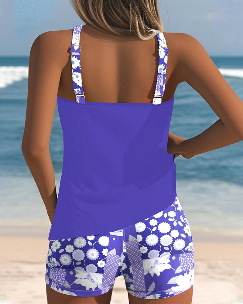 Bloemen tankini met verstelbare bandjes en comfortabele shorts - meerkleurig