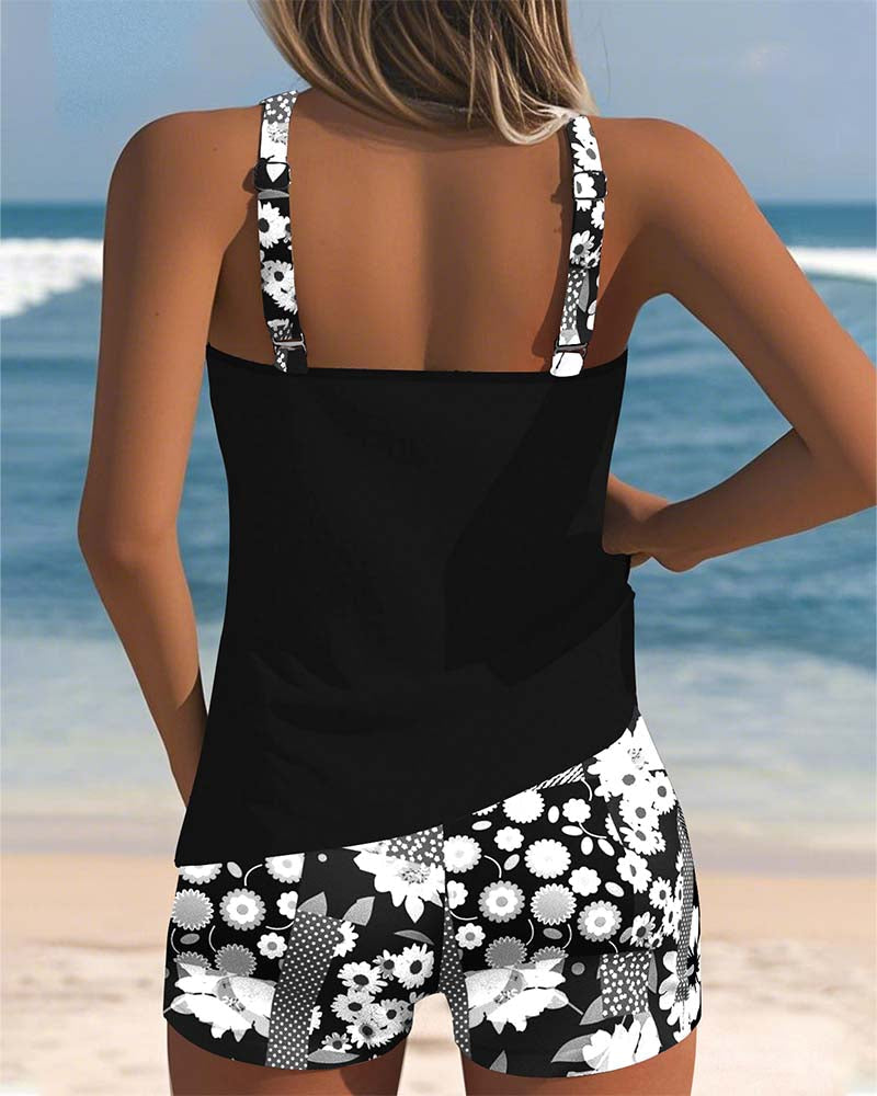 Bloemen tankini met verstelbare bandjes en comfortabele shorts - meerkleurig