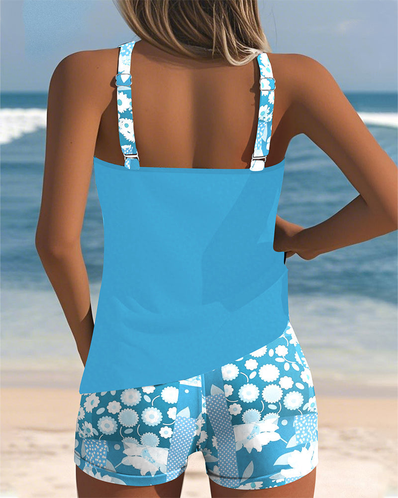 Bloemen tankini met verstelbare bandjes en comfortabele shorts - meerkleurig