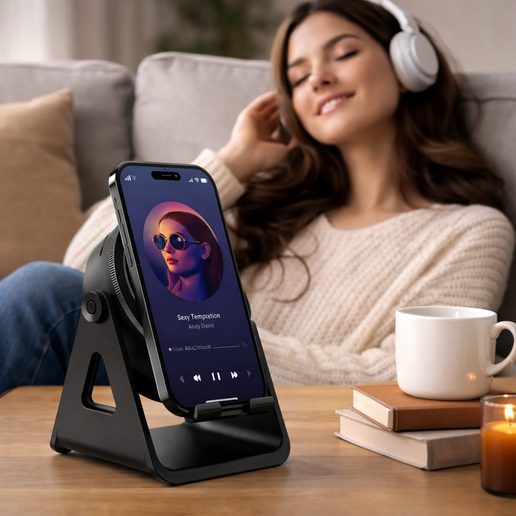 Bluetooth Speaker en Telefoonhouder met Inductief Draadloos Opladen