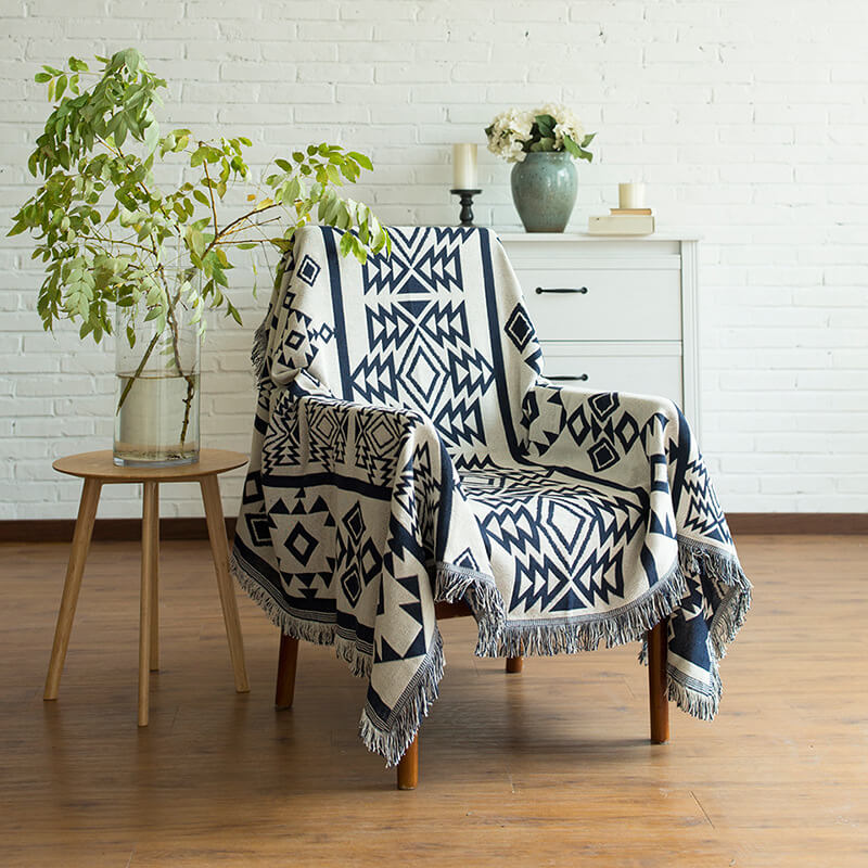 Bohemian gebreid bankplaid met franjes