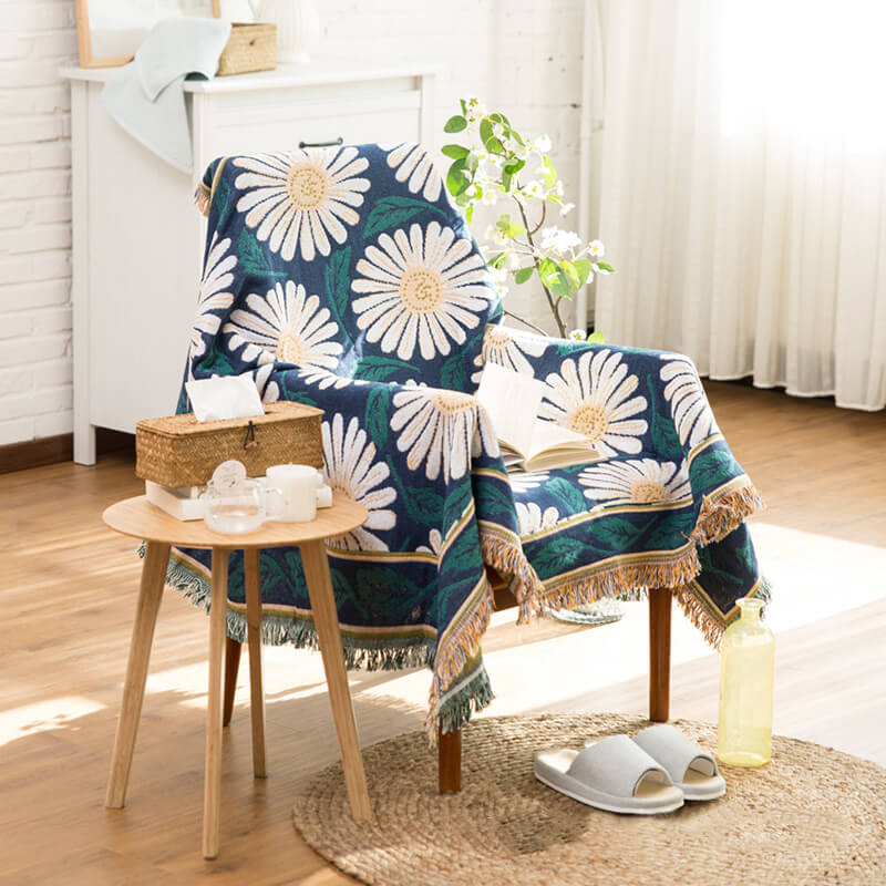 Bohemian gebreid bankplaid met franjes