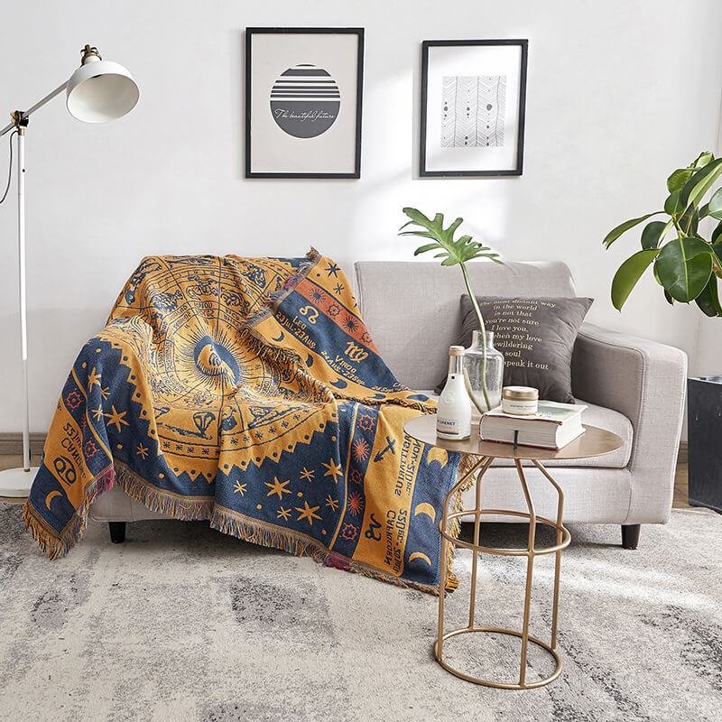 Bohemian gebreid bankplaid met franjes