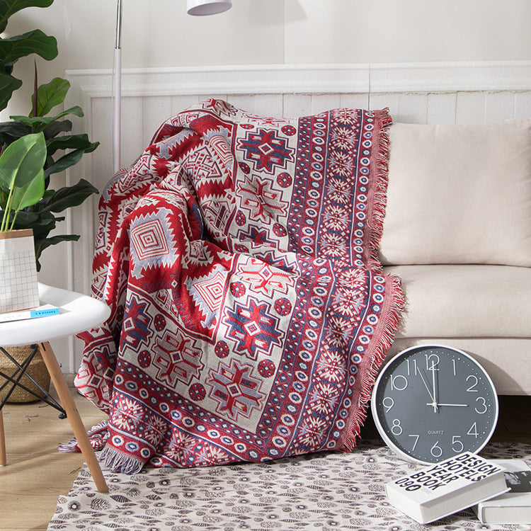 Bohemian gebreid bankplaid met franjes