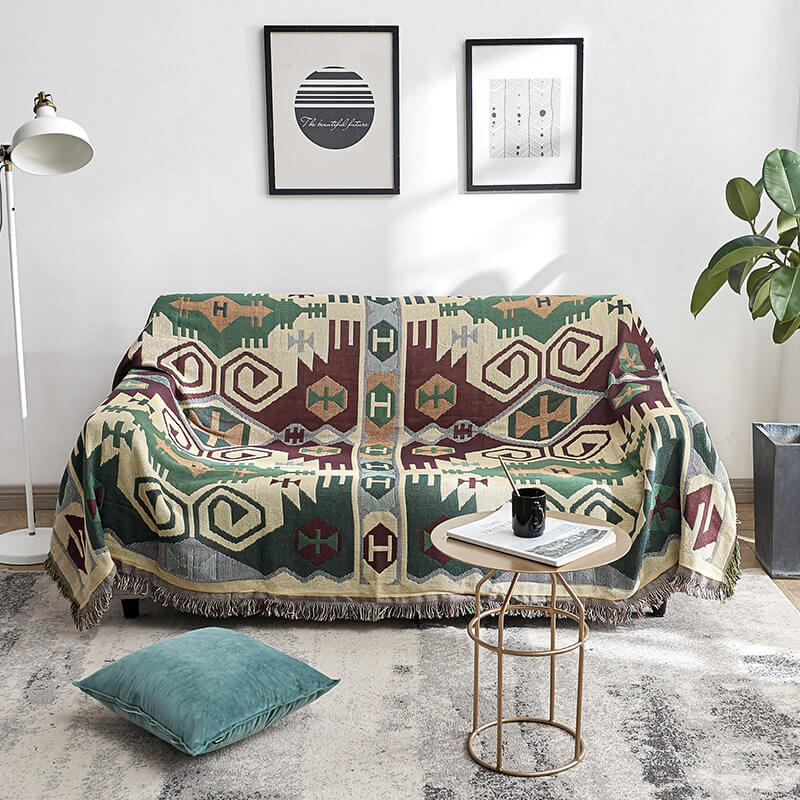Bohemian gebreid bankplaid met franjes