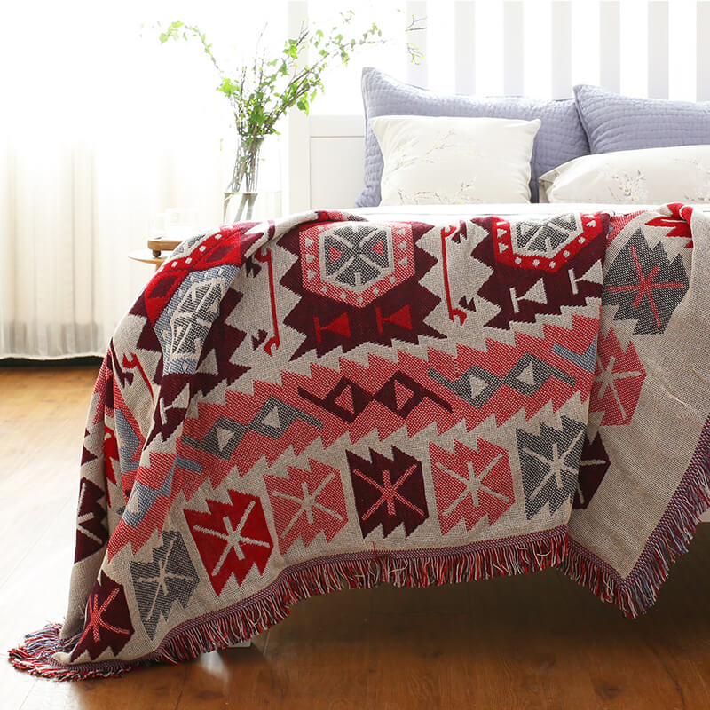 Bohemian gebreid bankplaid met franjes