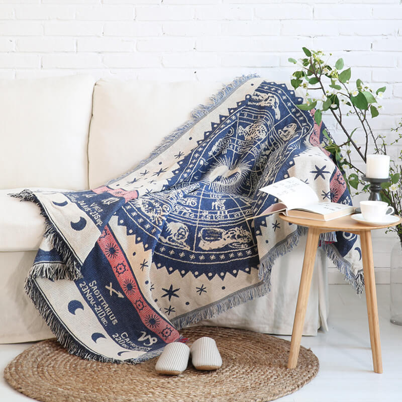 Bohemian gebreid bankplaid met franjes
