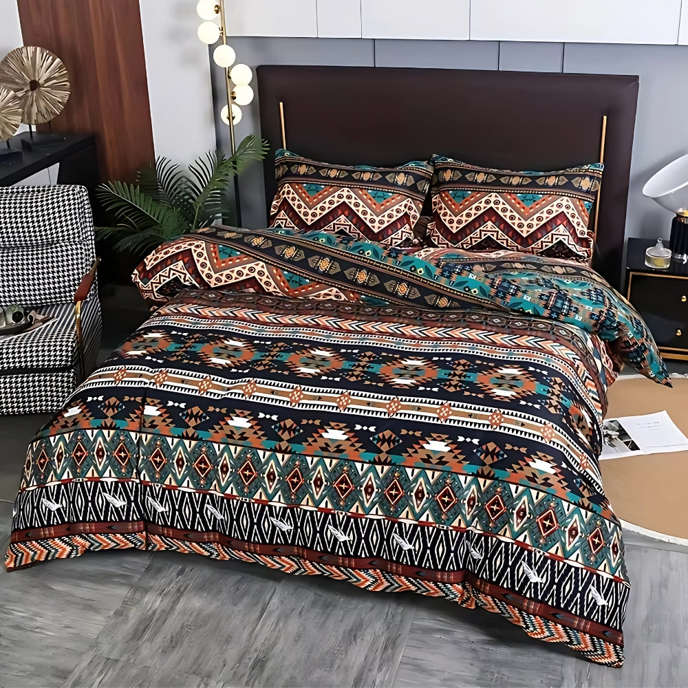 Boho dekbedovertrek met stammenpatroon