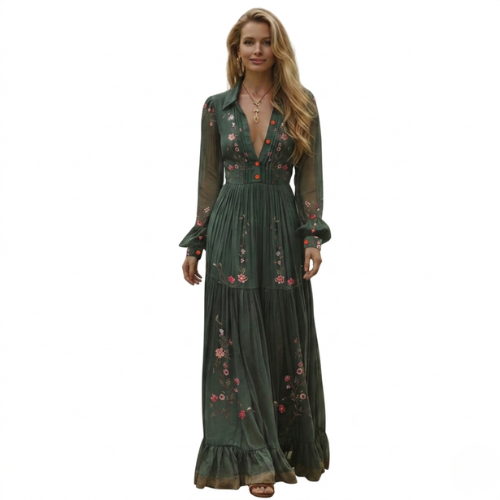 Boho maxi-jurk met lange mouwen voor dames