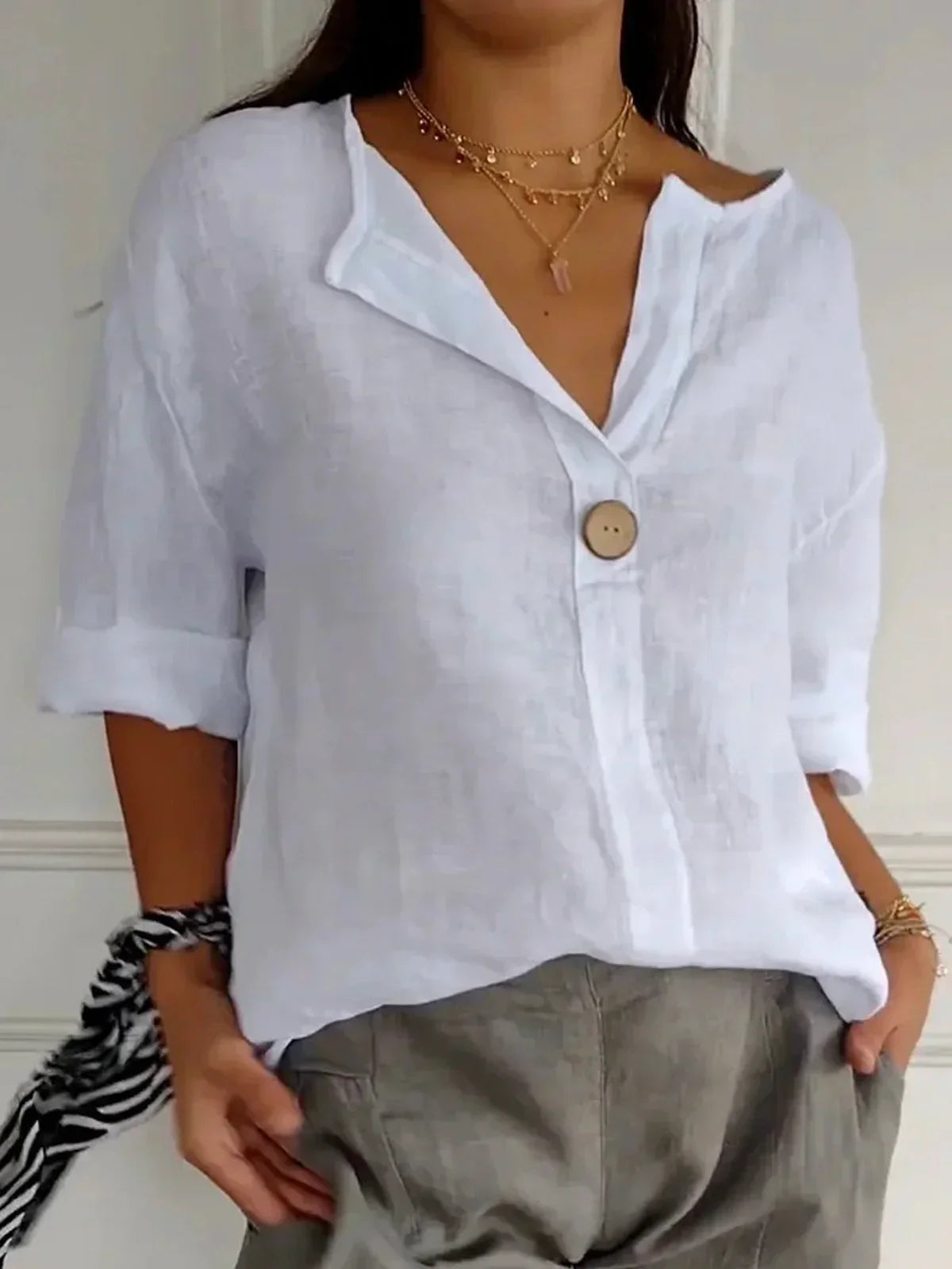 Casual blouse voor dames met V-hals en 3/4-mouwen