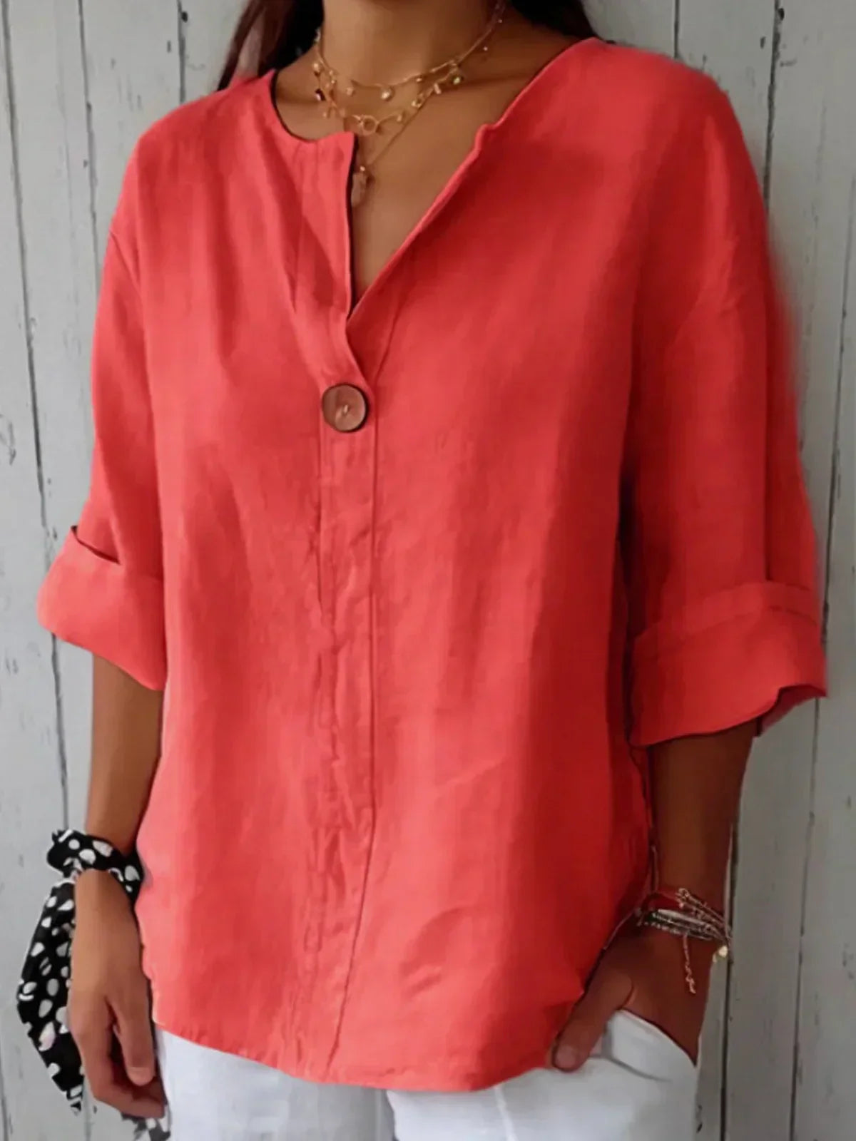 Casual blouse voor dames met V-hals en 3/4-mouwen