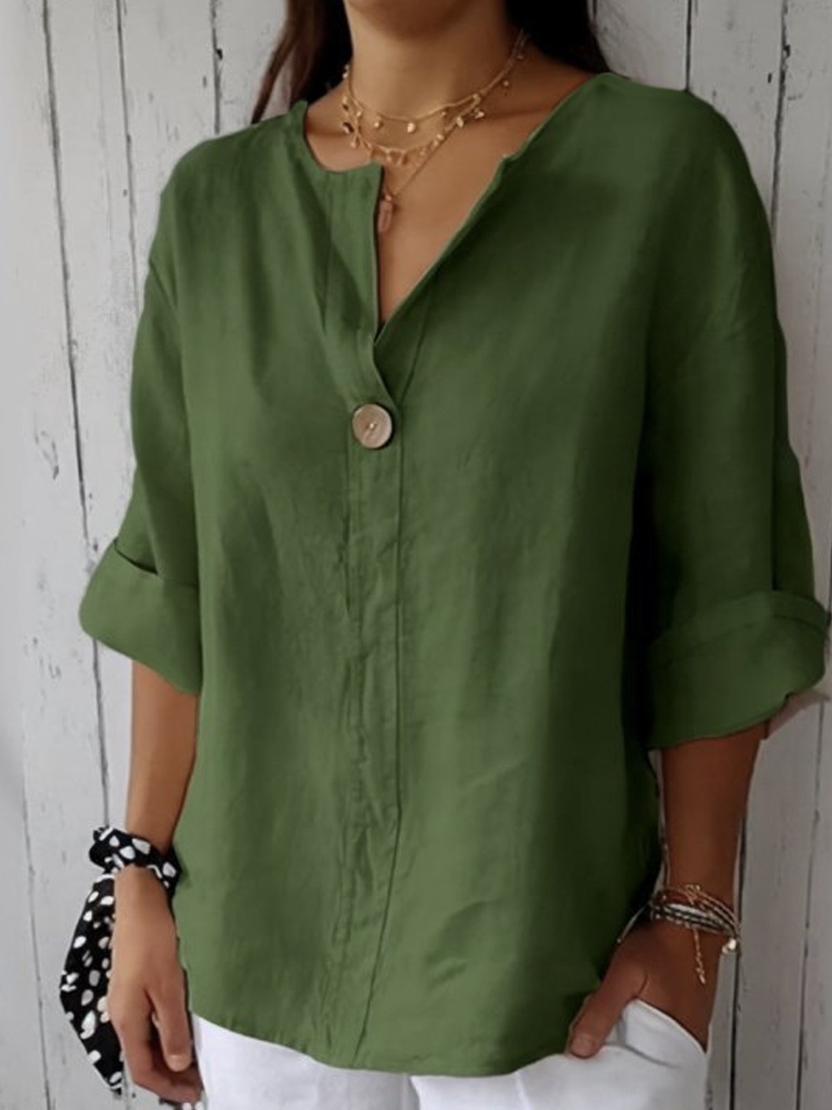 Casual blouse voor dames met V-hals en 3/4-mouwen