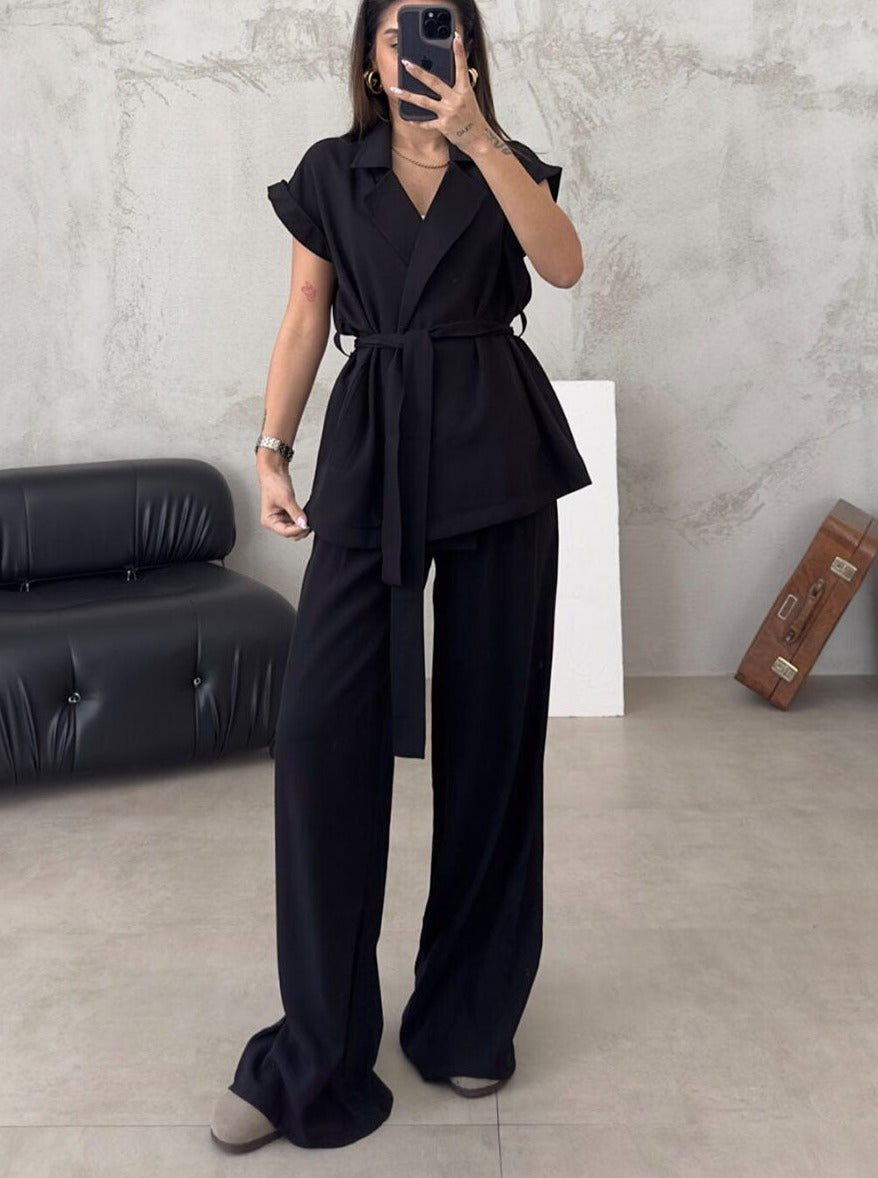 Casual damesco-ord set met ruime pasvorm en wijde pijpen