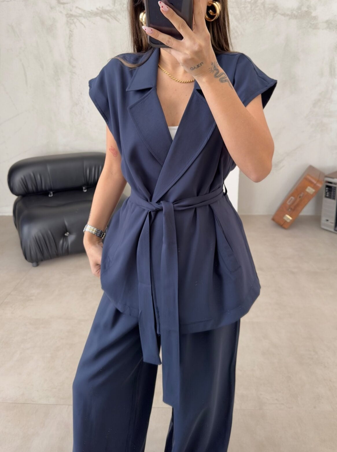 Casual damesco-ord set met ruime pasvorm en wijde pijpen