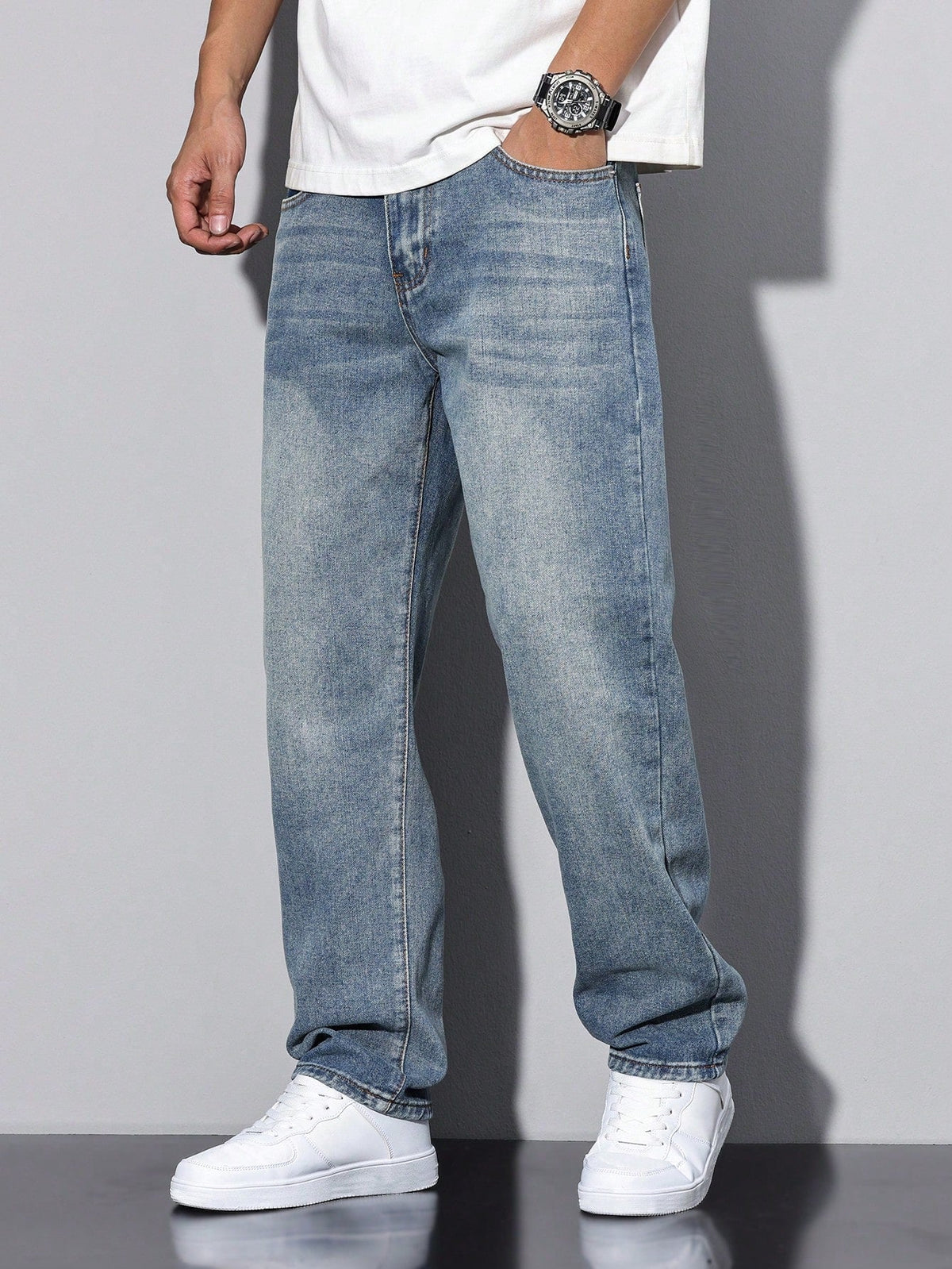 Casual gewassen herenjeans met rechte pijpen