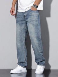 Casual gewassen herenjeans met rechte pijpen