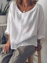 Casual linnen damesblouse met 3/4-mouwen - wit