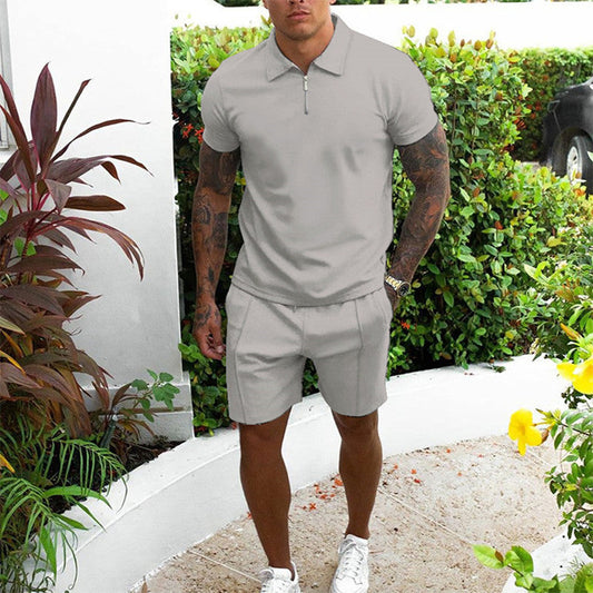 Casual set met poloshirt met ritssluiting en shorts