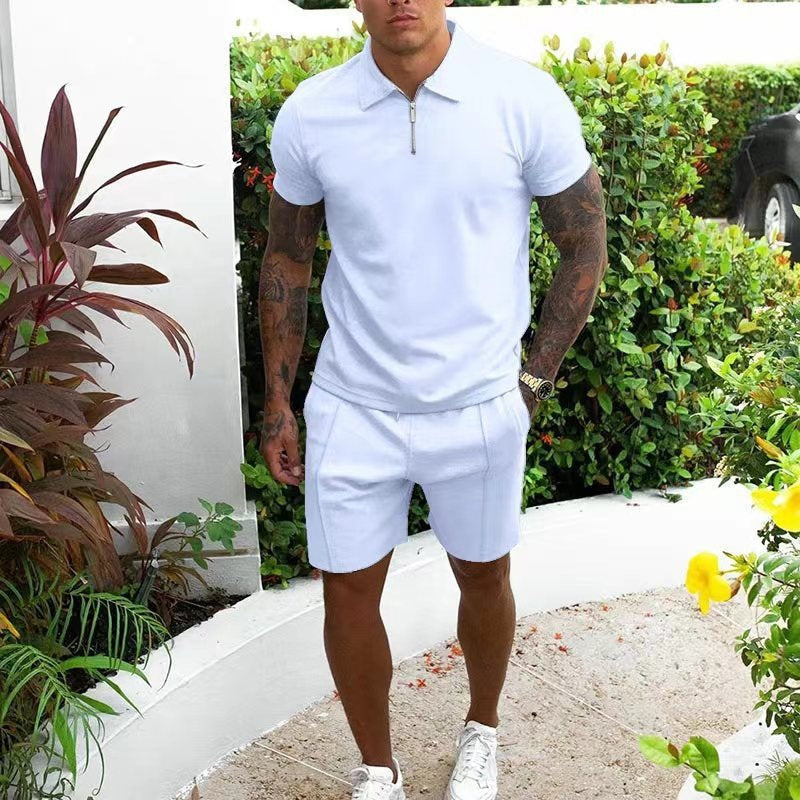 Casual set met poloshirt met ritssluiting en shorts