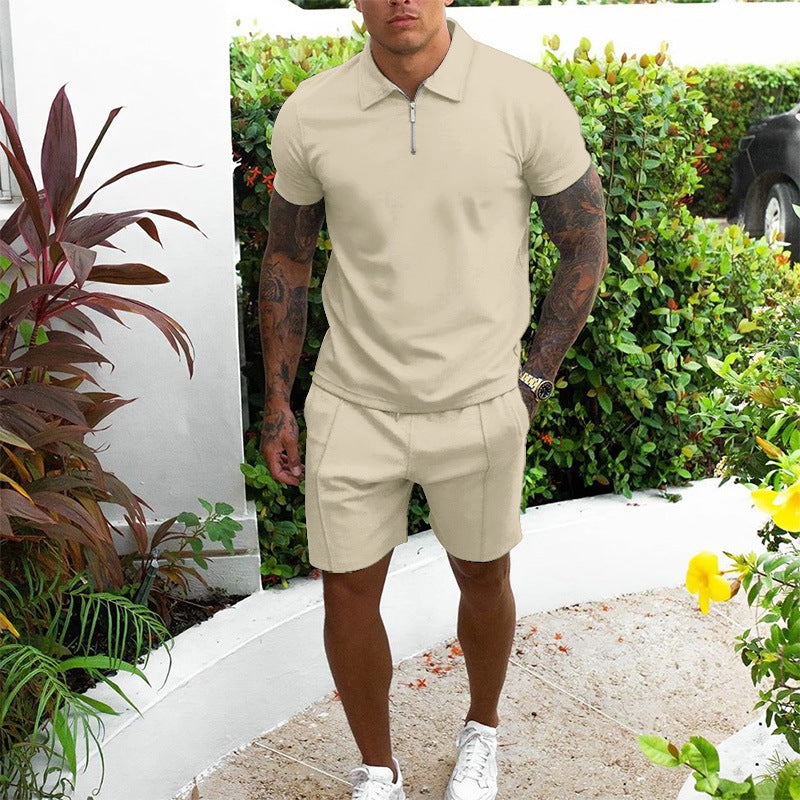 Casual set met poloshirt met ritssluiting en shorts