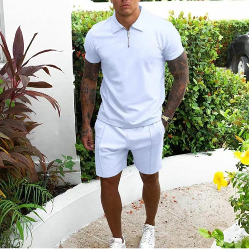 Casual set met poloshirt met ritssluiting en shorts
