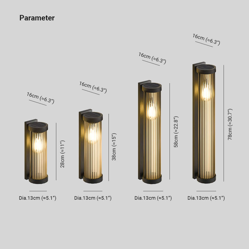 Cilindrische solarlamp voor buiten van metaal en glas