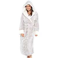 Comfortabele fleece ochtendjas met capuchon en strikceintuur