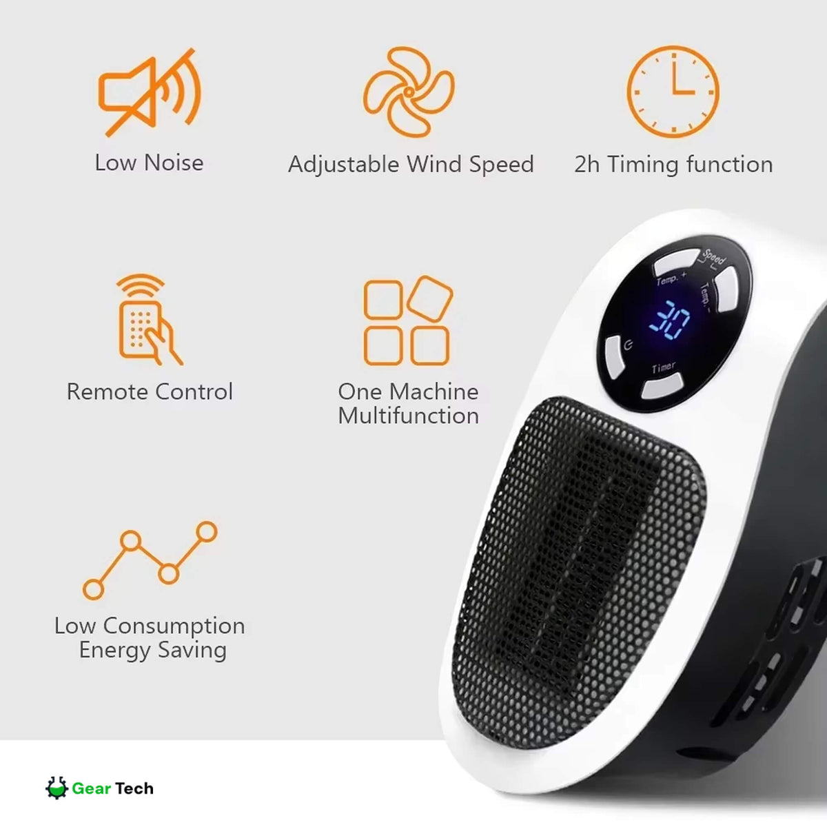 Compacte USB-stopcontactventilatorkachel met energiezuinig ontwerp