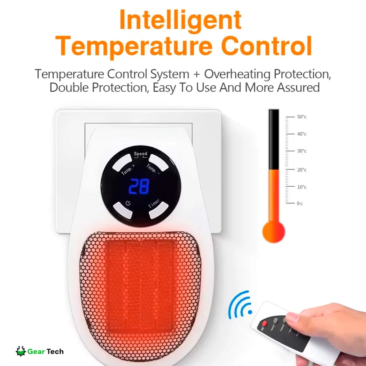 Compacte USB-stopcontactventilatorkachel met energiezuinig ontwerp