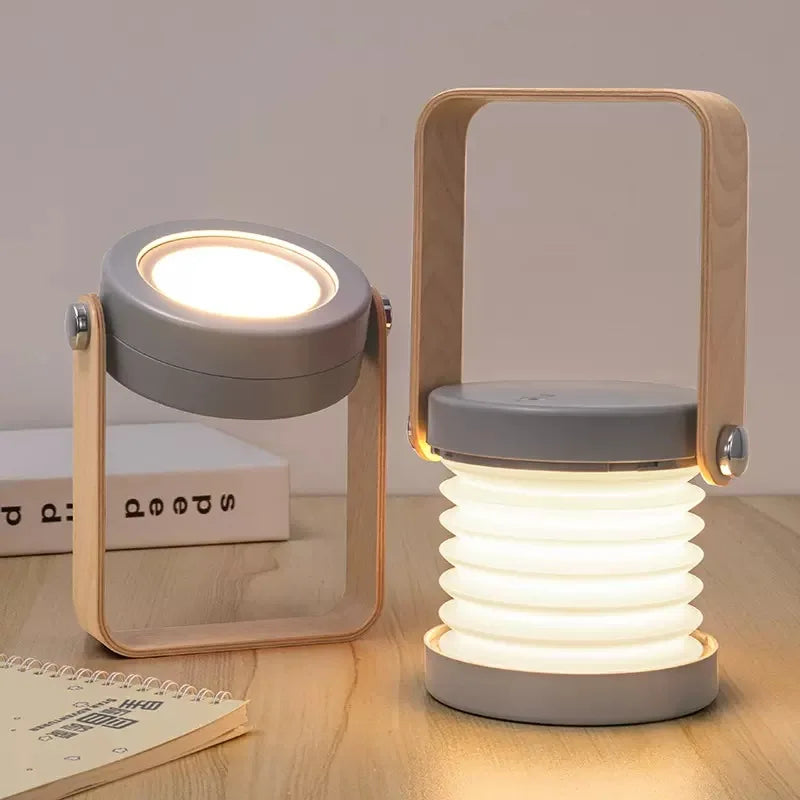 Creatieve draagbare lantaarn met houten handvat | Oplaadbare opvouwbare tafellamp