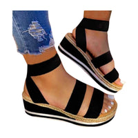 Dames espadrilles met sleehak, gekruiste bandjes en open teen