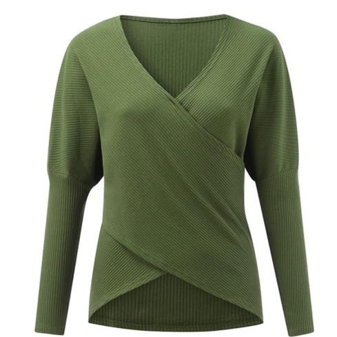 Dames gebreide trui met wikkeldesign en V-hals