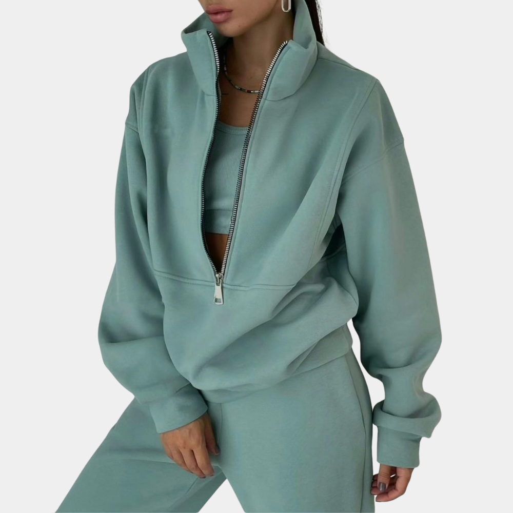 Dames loungewearset met sweater en ritssluiting