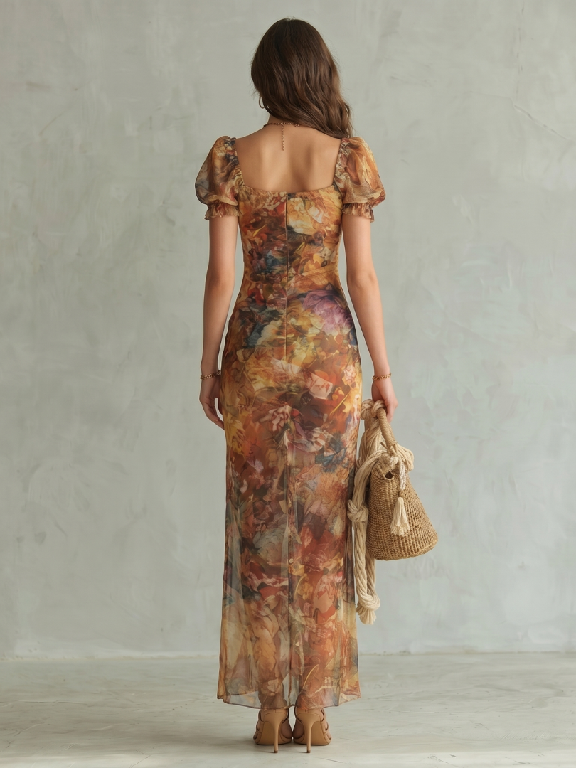 Dames maxi-jurk met hartvormige halslijn