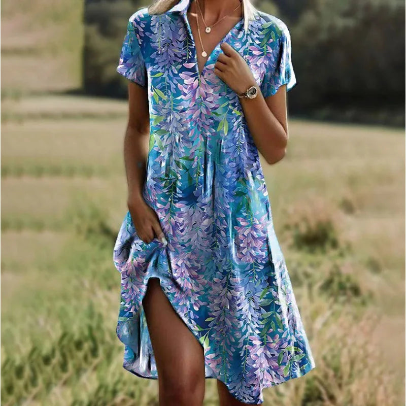 Dames mini-blousejurk met bloemenprint